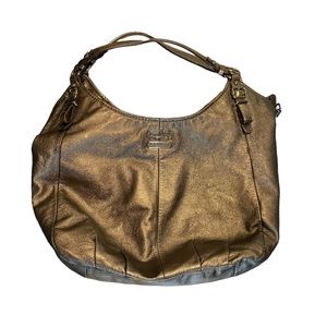 Coach Purse Gold Large Satchel Shoulder and Satchel 18” Wide Purple Lining